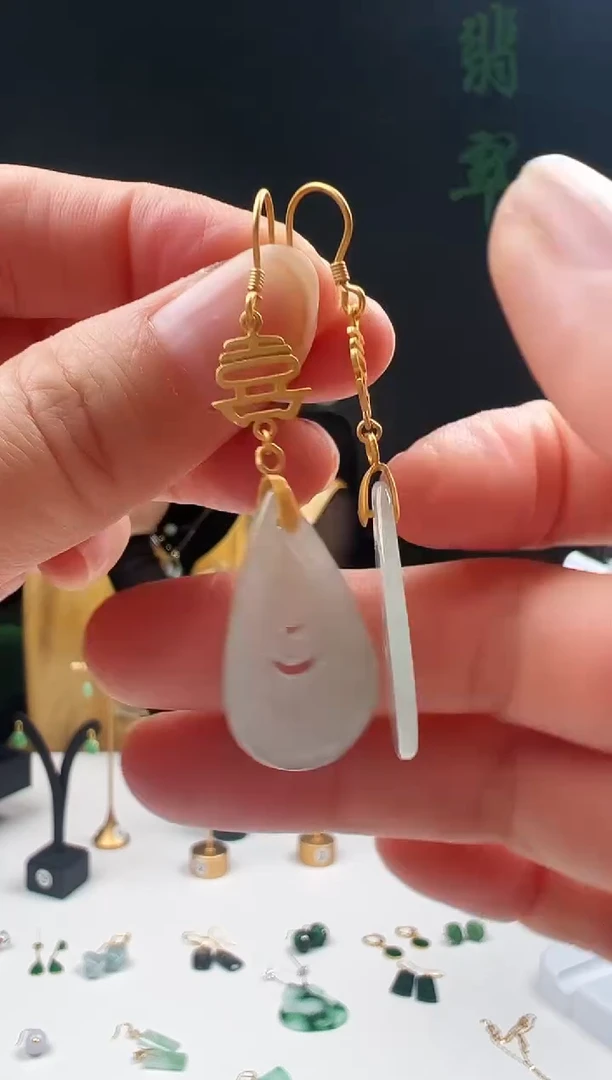 银S925镶嵌翡翠耳饰005