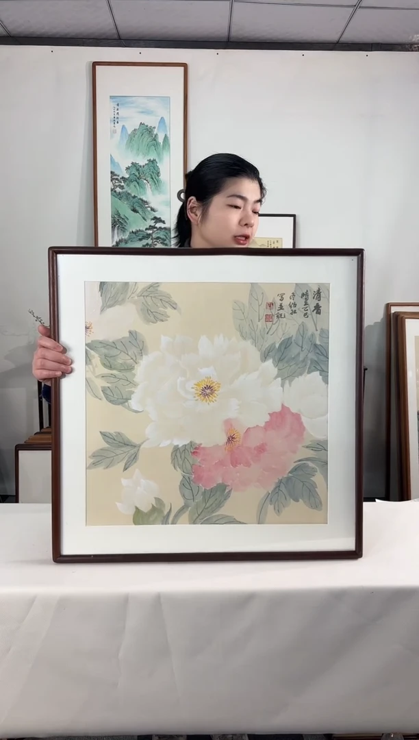 国画手绘*清香（牡丹）*62*62cm