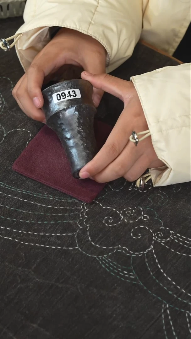 0943柴烧陶泥甜筒杯