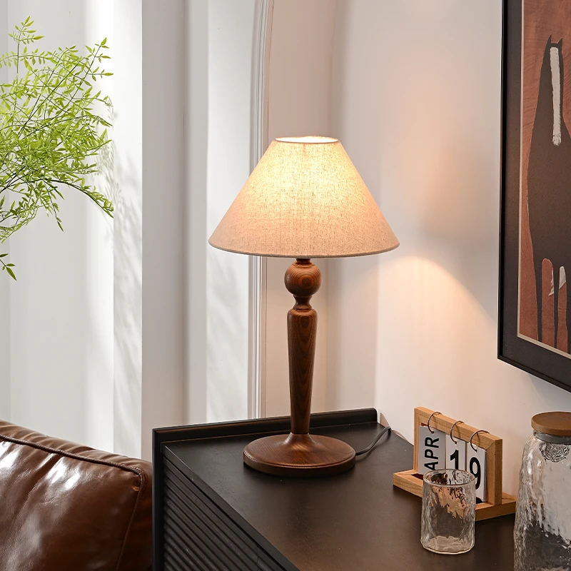 美式中古台灯侘寂风中古风卧室复古床头灯新中式实木床头柜台灯