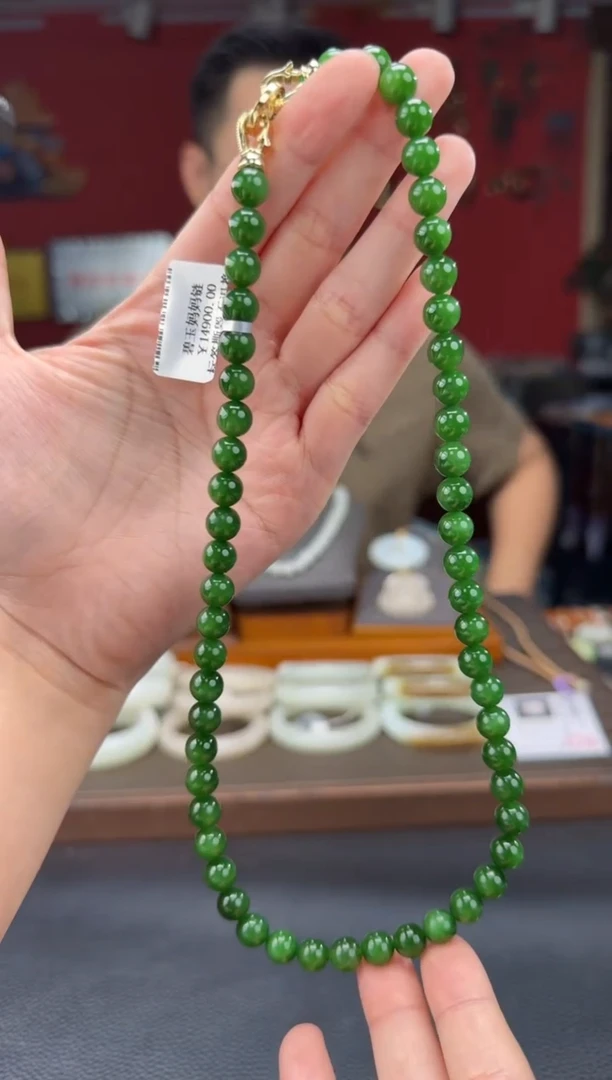 和田玉未镶嵌颈饰碧玉菠菜绿妈妈链卡8