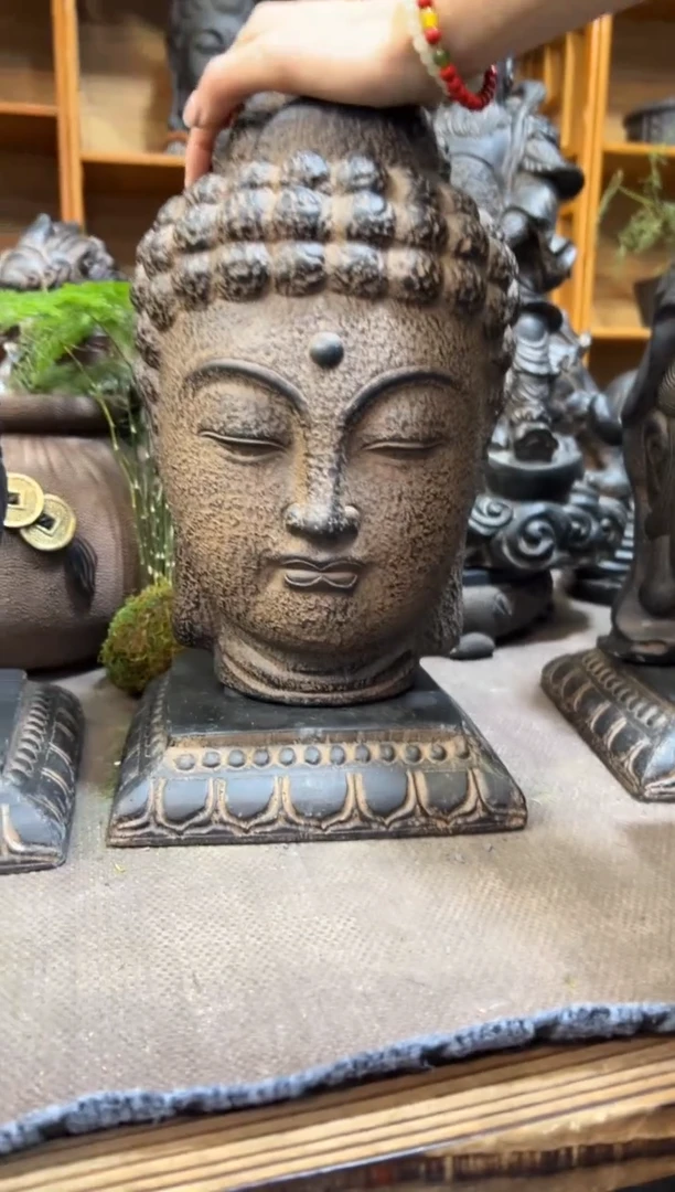 陶土大佛首+莲花底座
