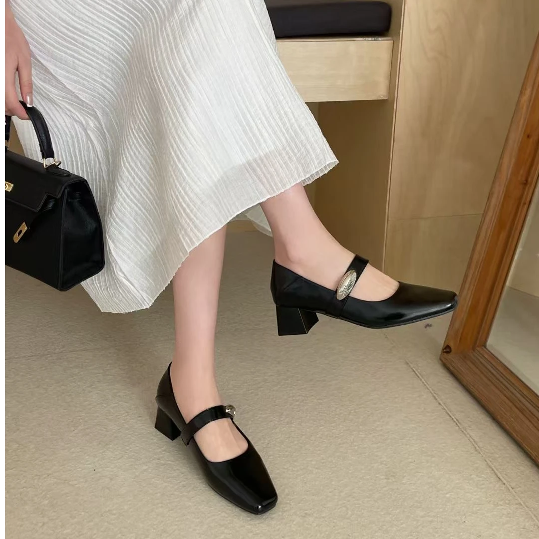 一字带气质玛丽珍鞋女2025新款粗跟方头时尚百搭单鞋JCL 1103
