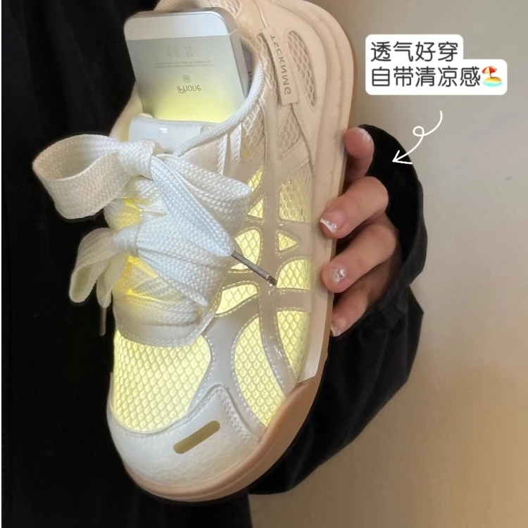 欧诺风夏季薄款运动鞋女网面透气休闲圆头小白鞋轻便百搭2025新款