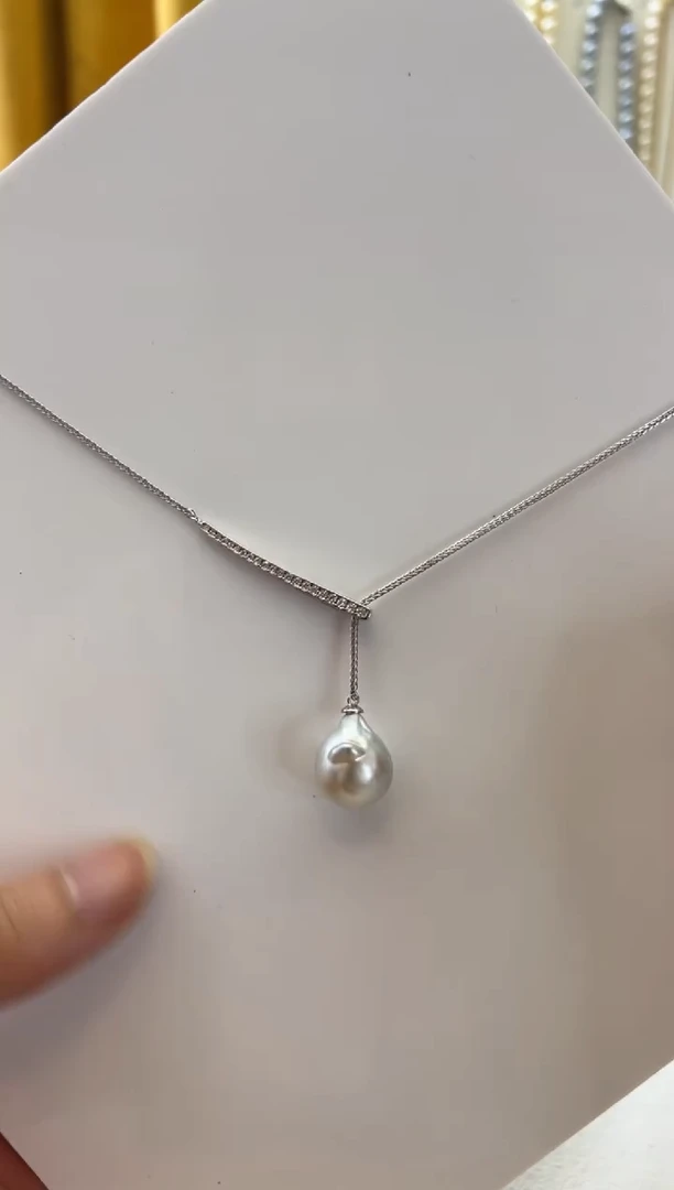 颈饰银S925镶嵌海水珍珠P1384海水澳白巴洛克吊坠