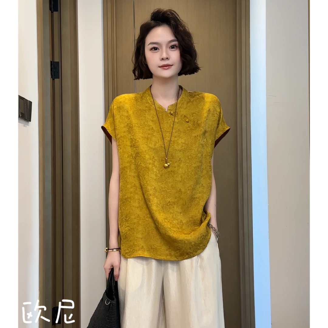 欧尼私服 2025新款小众设计极简国风斜襟飞飞袖百搭T恤2506C3147