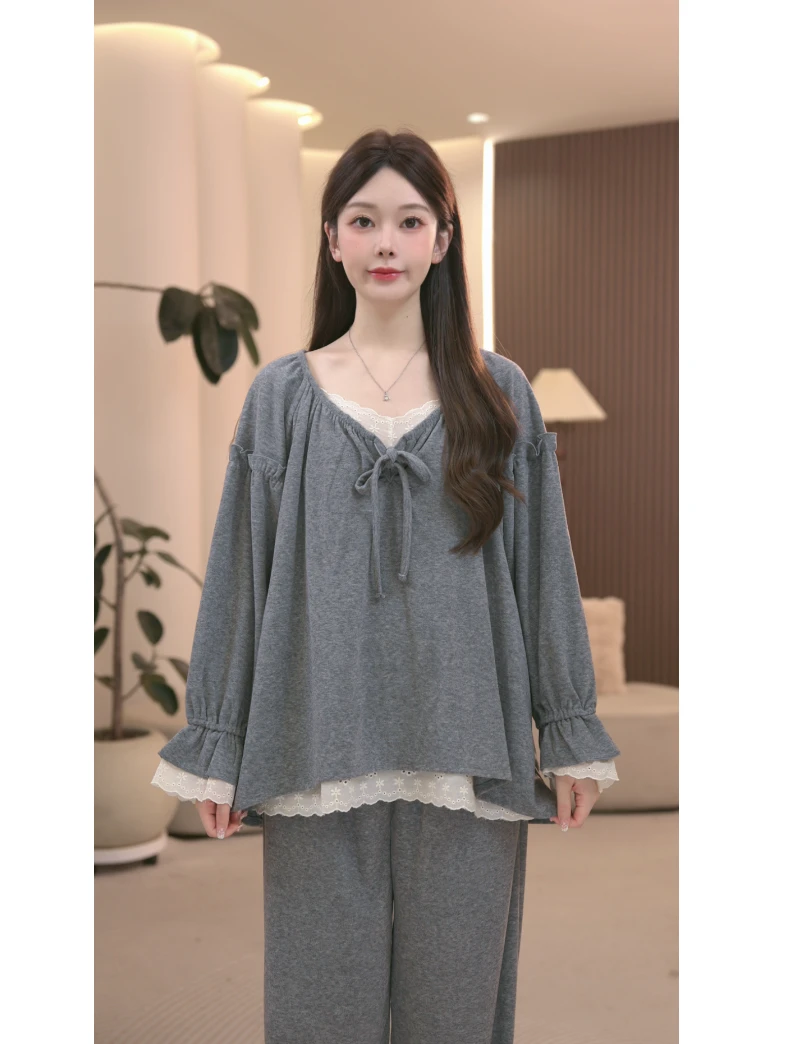 DM【雪融雾灰】高定设计款秋冬款加厚家居服套装女士