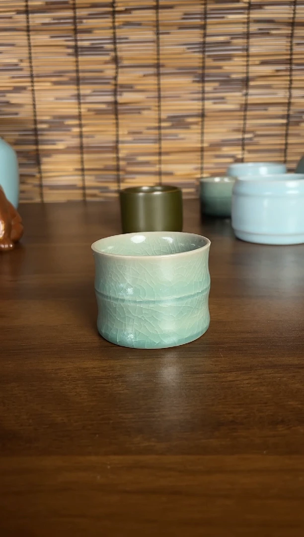 其他瓷手工仿古青绿竹节杯
