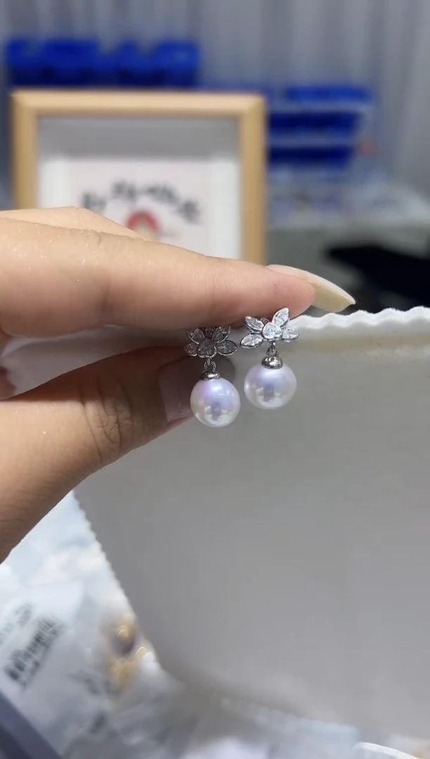 银S925镶嵌耳钉淡水珍珠69