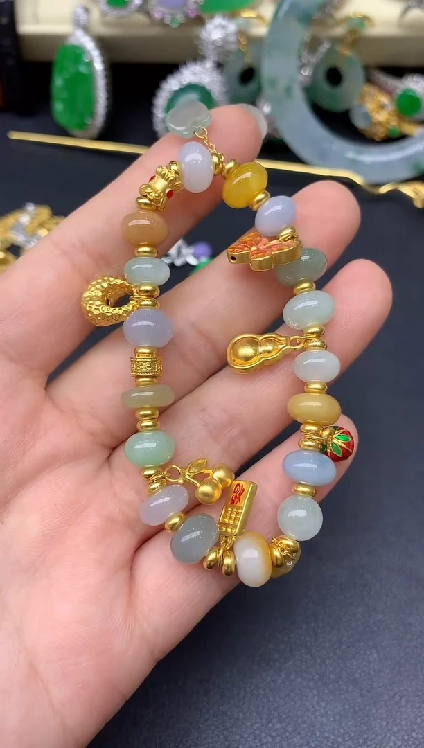 18K金镶嵌手串翡翠456-雪姐翡翠天天见