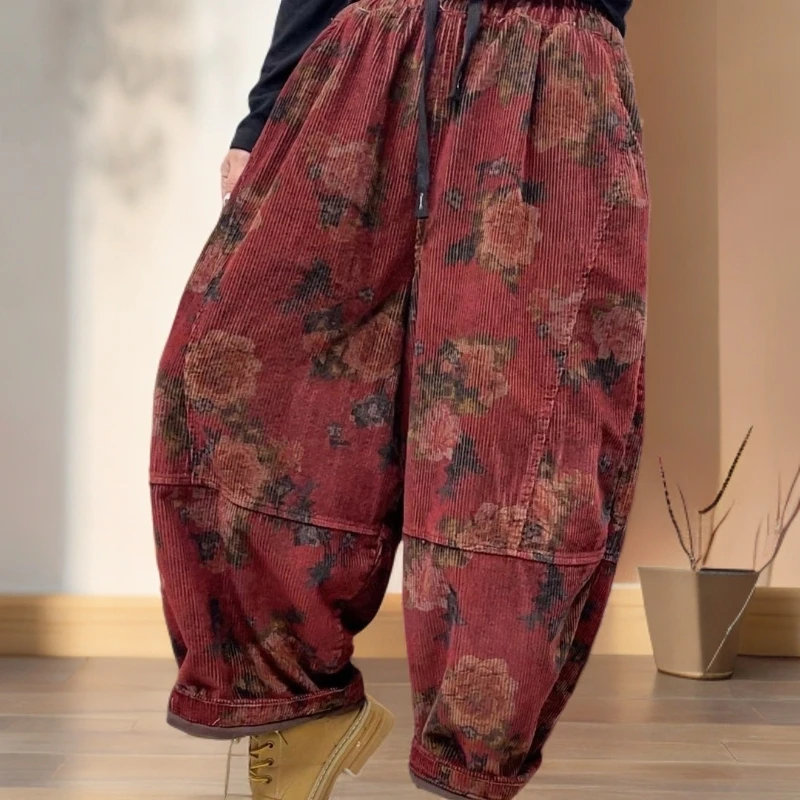 2025依恋家冬季新款灯芯细绒休闲花裤（单件）