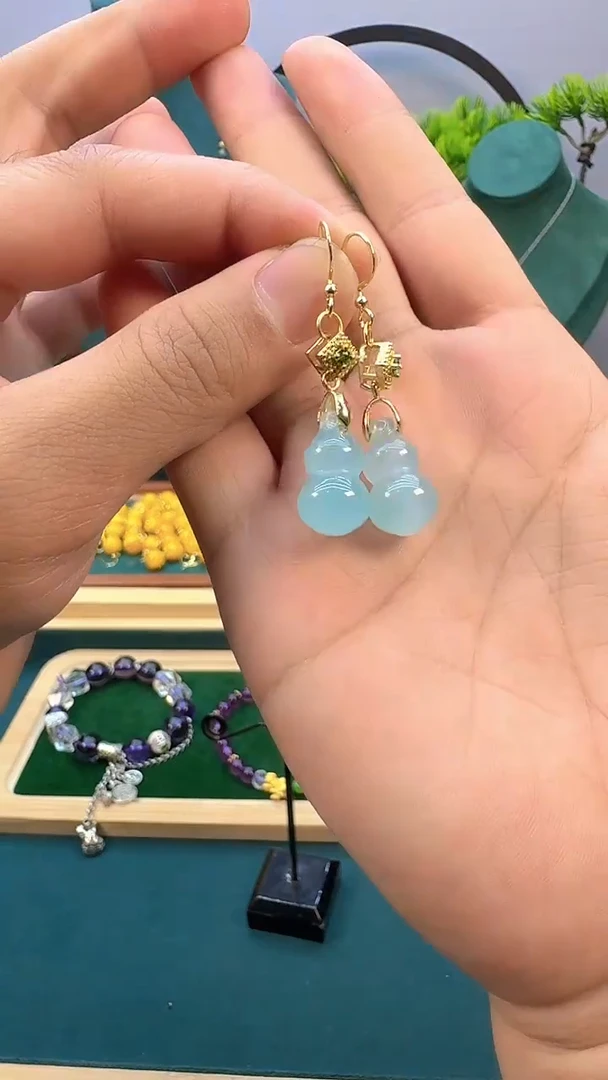 翡翠14K金镶嵌耳饰E295