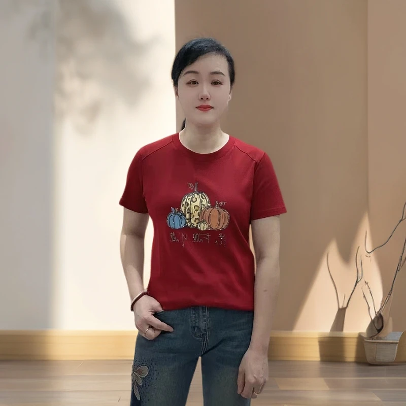 2025春夏新款常规款烫钻植物花卉T恤印花重工网红休闲上衣5815