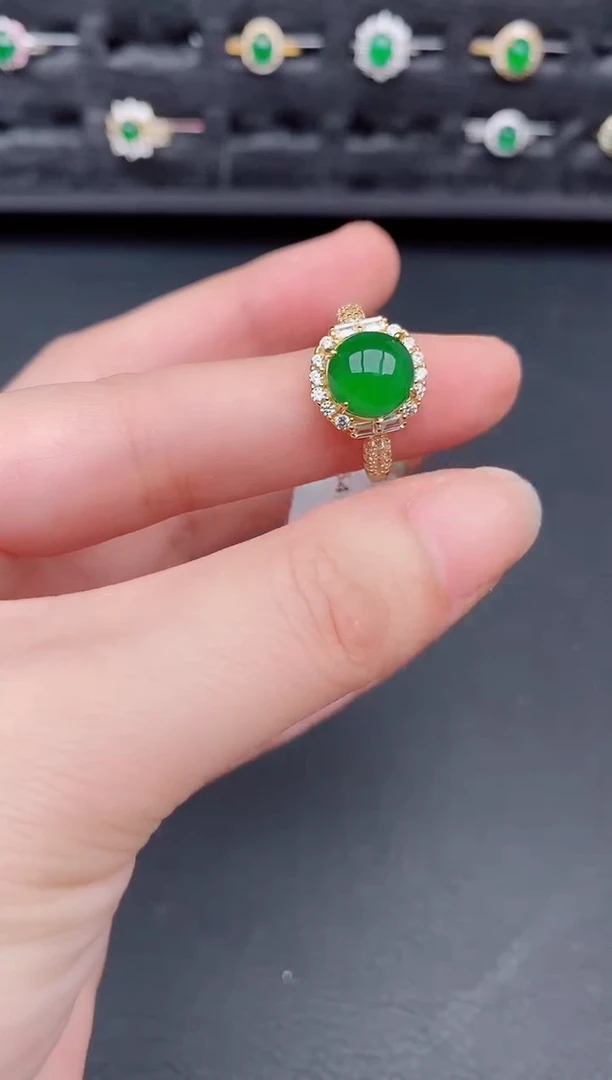 银S925镶嵌戒指翡翠天然a货翡翠79