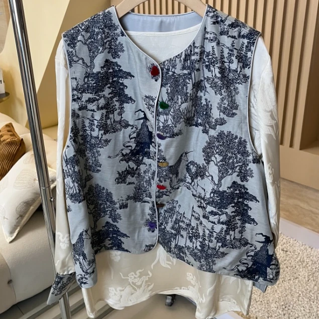 新中式国风马甲女新款复古提花刺绣两件套9209