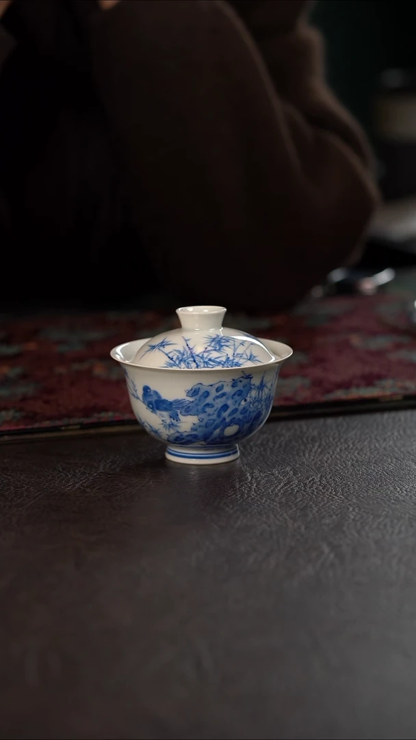 聚澜堂竹报平安撇口盖碗