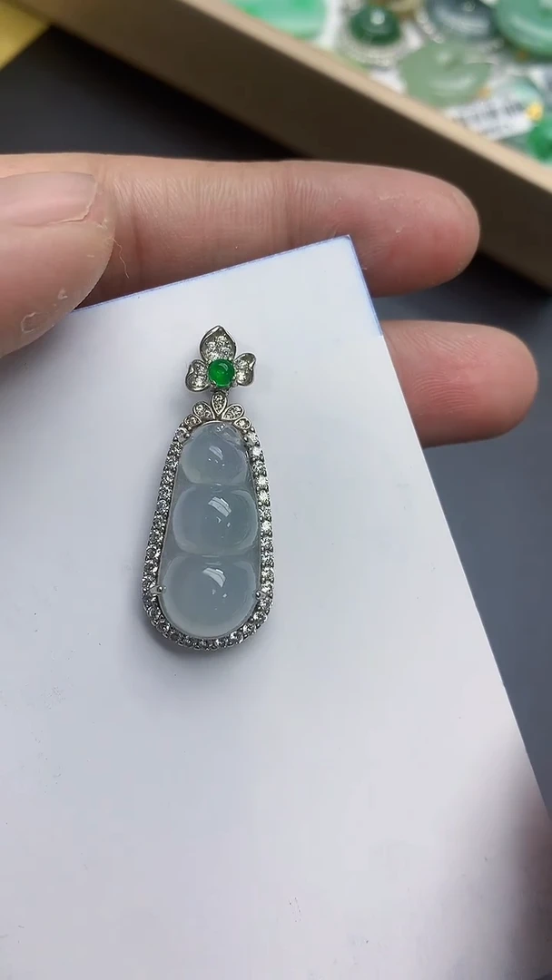 颈饰银S925镶嵌翡翠天然缅甸A货百元以上9元证书费自理