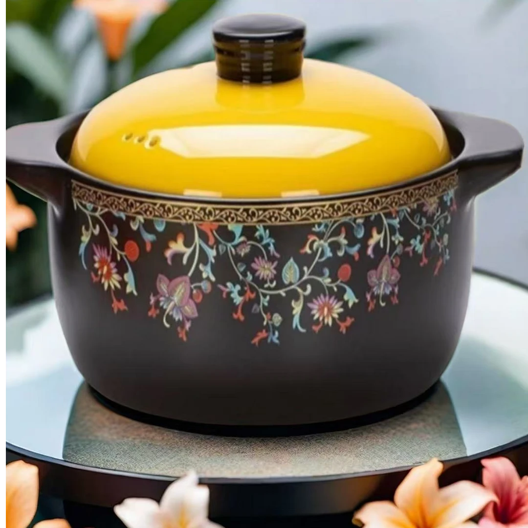 【4.0L大容量】景德镇珐琅彩砂锅家用耐高温陶瓷汤锅明火大容量耐热