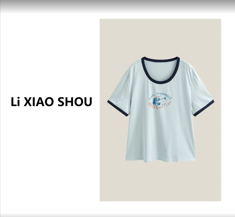 【李小瘦大码女装】短袖时尚女士卡通圆领百搭纯色高级T恤723D