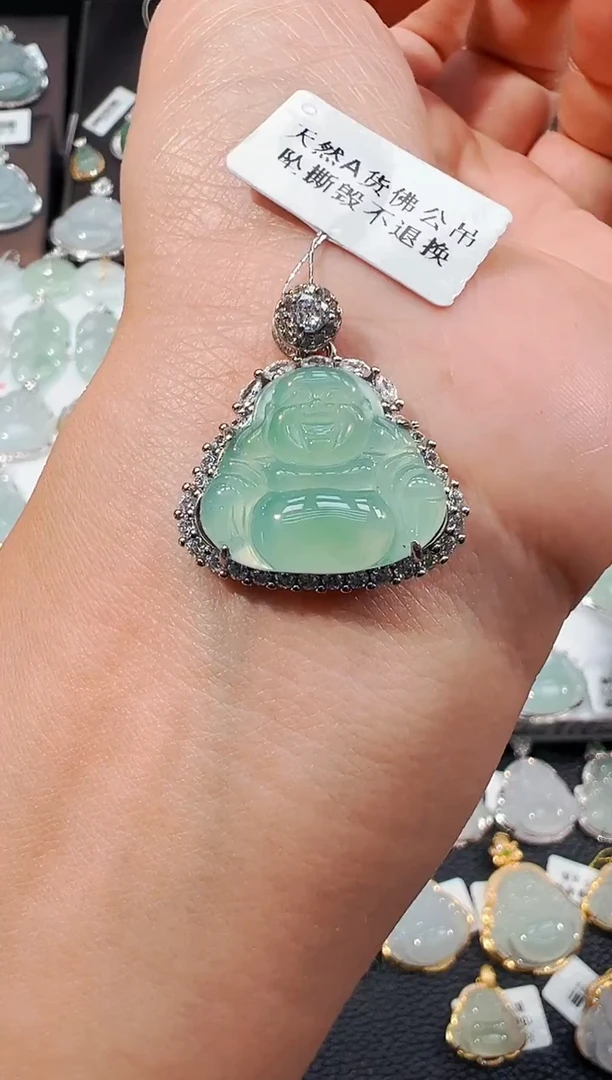 吊坠(不含链)银S925镶嵌翡翠佛公吊坠