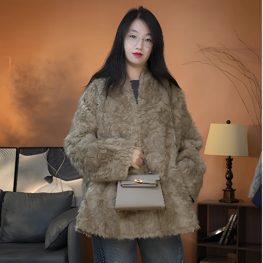 云雾厚实保暖一体披肩式外套女慵懒顺滑环保毛大衣轻奢时尚宽松