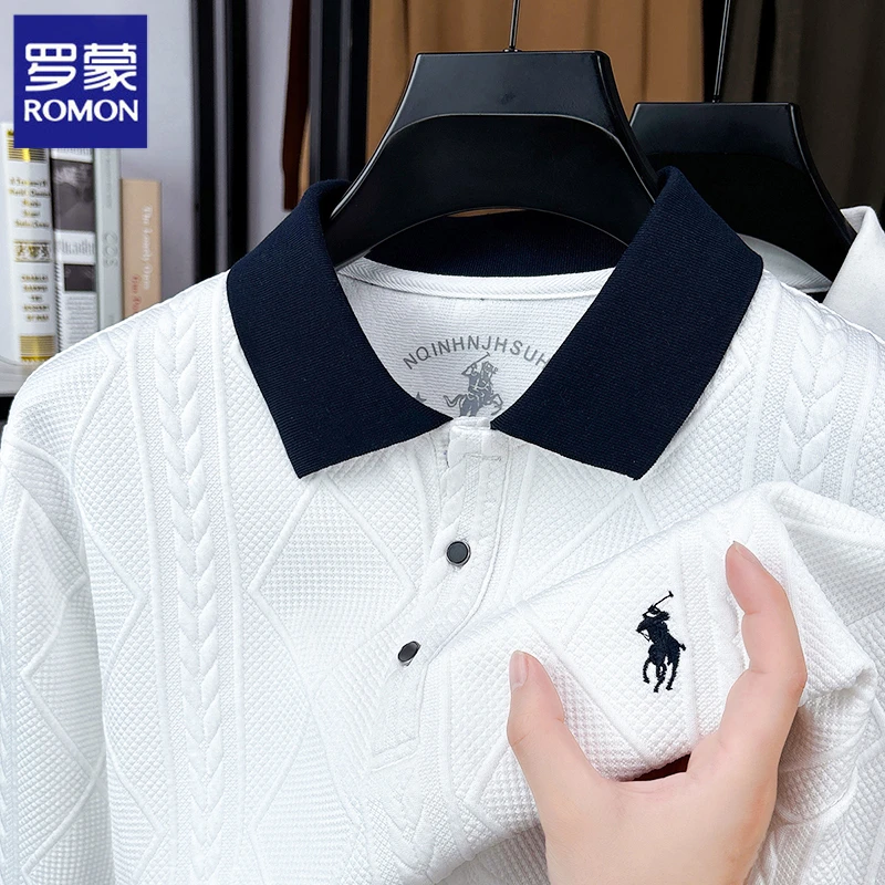 Romon/罗蒙春秋季男士美式休闲针织长袖POLO衫时尚潮流百搭上衣