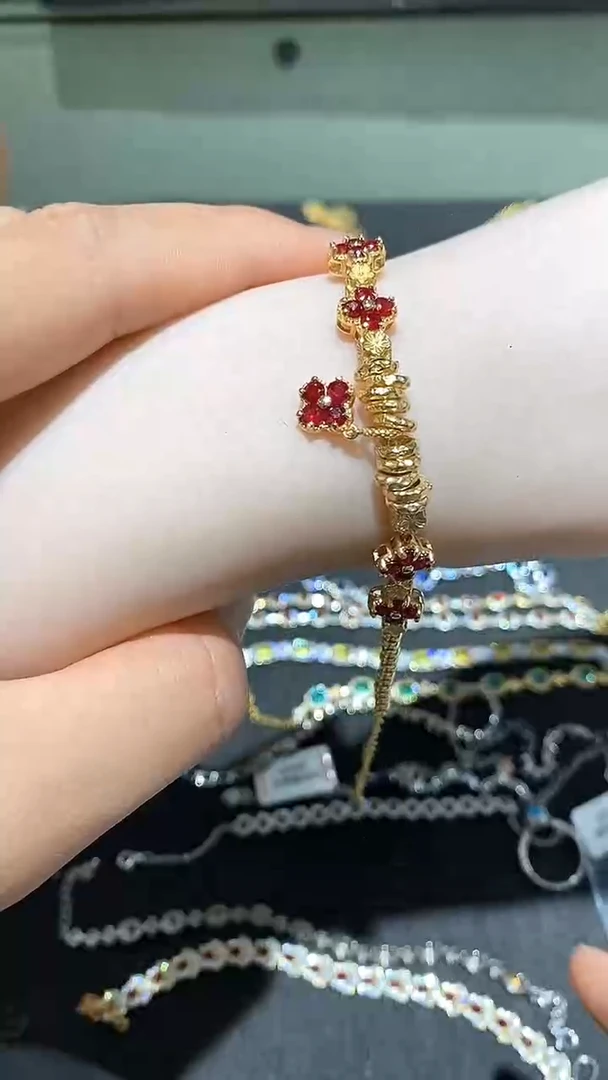 手链银S925镶嵌红宝石手链