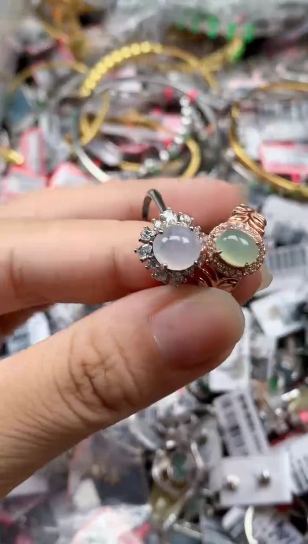 银S925镶嵌戒指翡翠天然A货缅甸翡翠