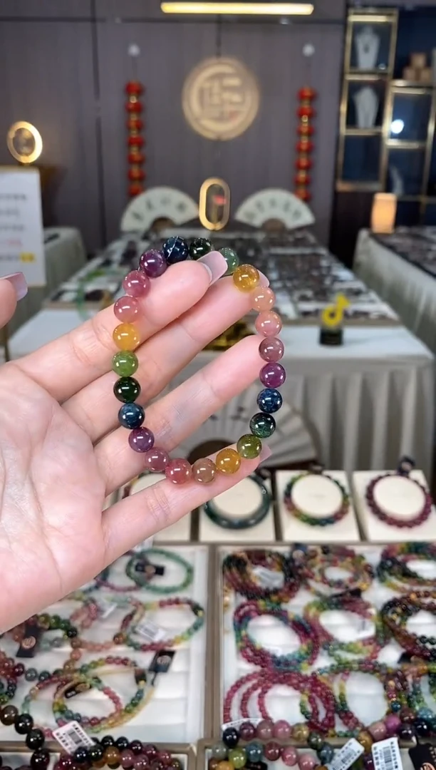 未镶嵌老矿碧玺彩虹单圈手串8mm+碧玺hon多样性发货一条