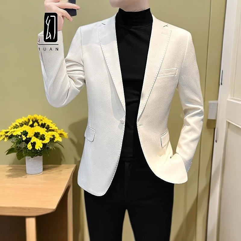 居幻休闲西装外套男款高级感修身单西男装潮流2025新款秋装西服男