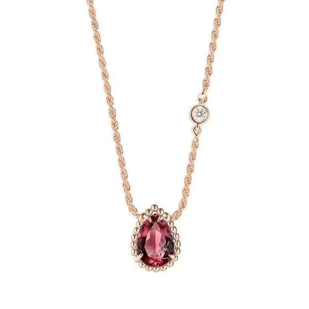 99新 Boucheron/宝诗龙 玫瑰色石榴石水滴项链