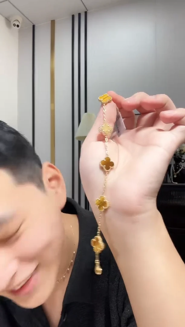 18K金镶嵌手链木变石（虎睛石）黄色k黄，五花手链