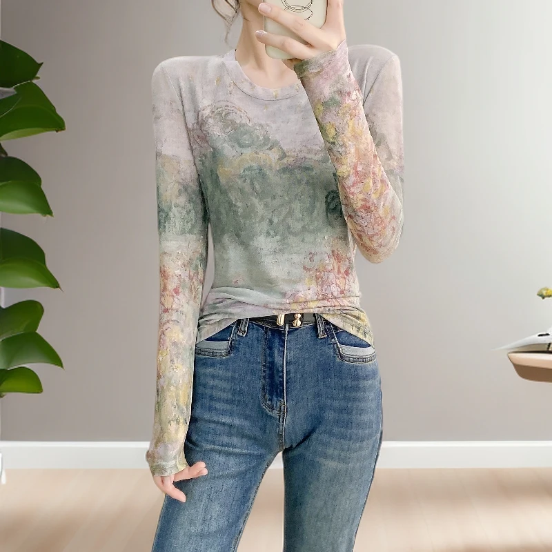 高贵上档次网纱打底衫女款爆款2025新款秋季洋气衣服独特漂亮小衫