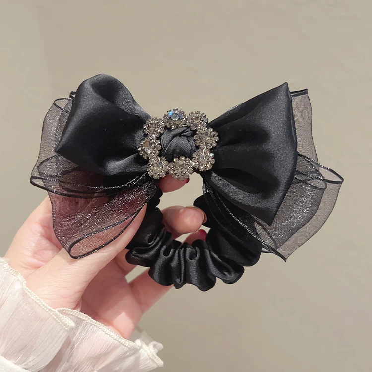 超仙镶钻蝴蝶结欧根纱发圈女高级感气质优雅发绳扎马尾时尚发饰女