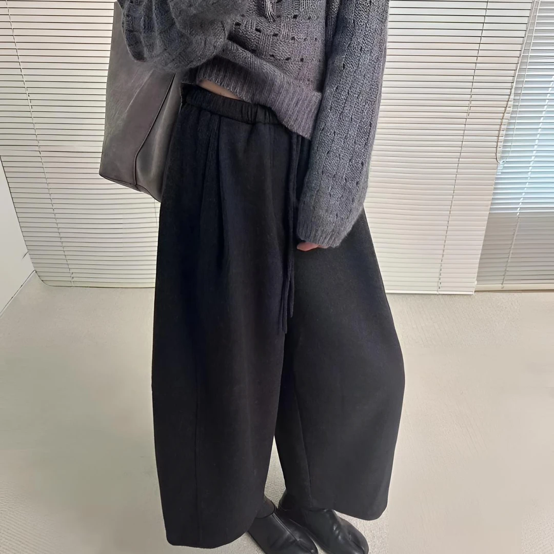 冬季加绒九分裤百搭休闲裤口袋运动松紧腰黑色休闲百搭秋冬
