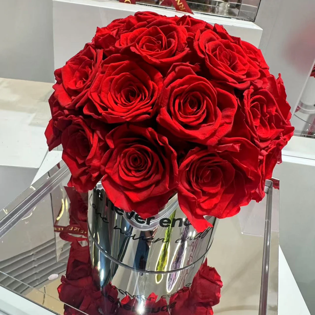 银色镜面轻奢抱抱桶浪漫礼品花束包装盒情人节伴手礼永生玫瑰