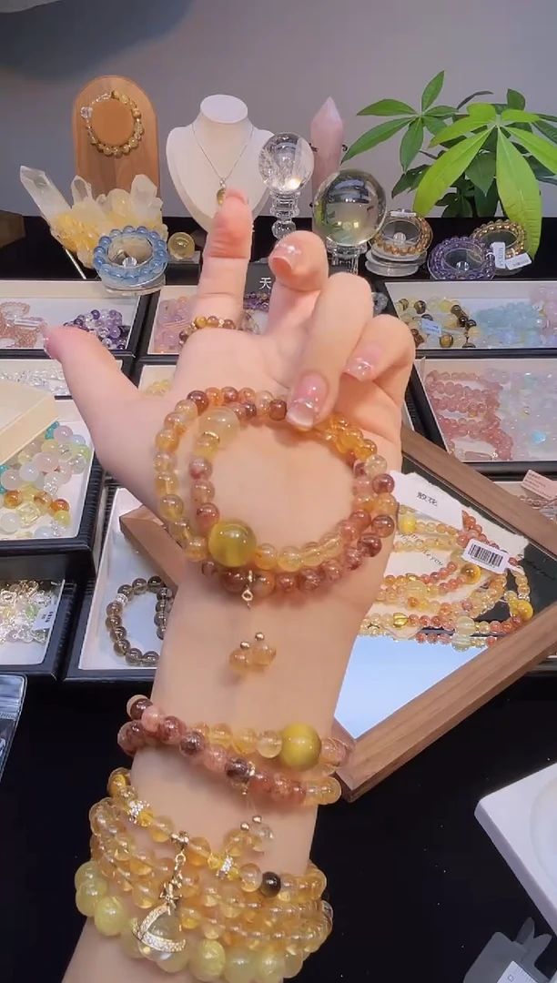 未镶嵌手串水晶花**华双圈小爱心金虎眼胶花