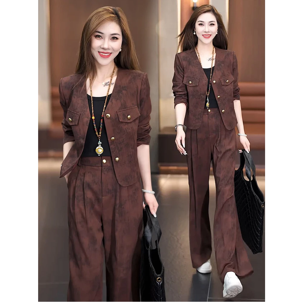 高级感短款外套阔腿裤两件套女春秋夏季时尚韩版显瘦百搭气质套装