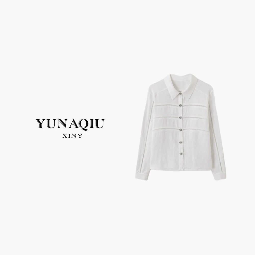 YUNAQIU 长袖气质简约翻领衬衫-9016