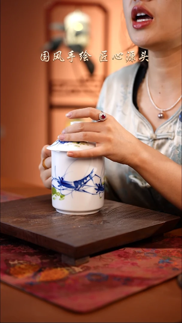 陶瓷景德镇釉中彩餐具领导杯600cc