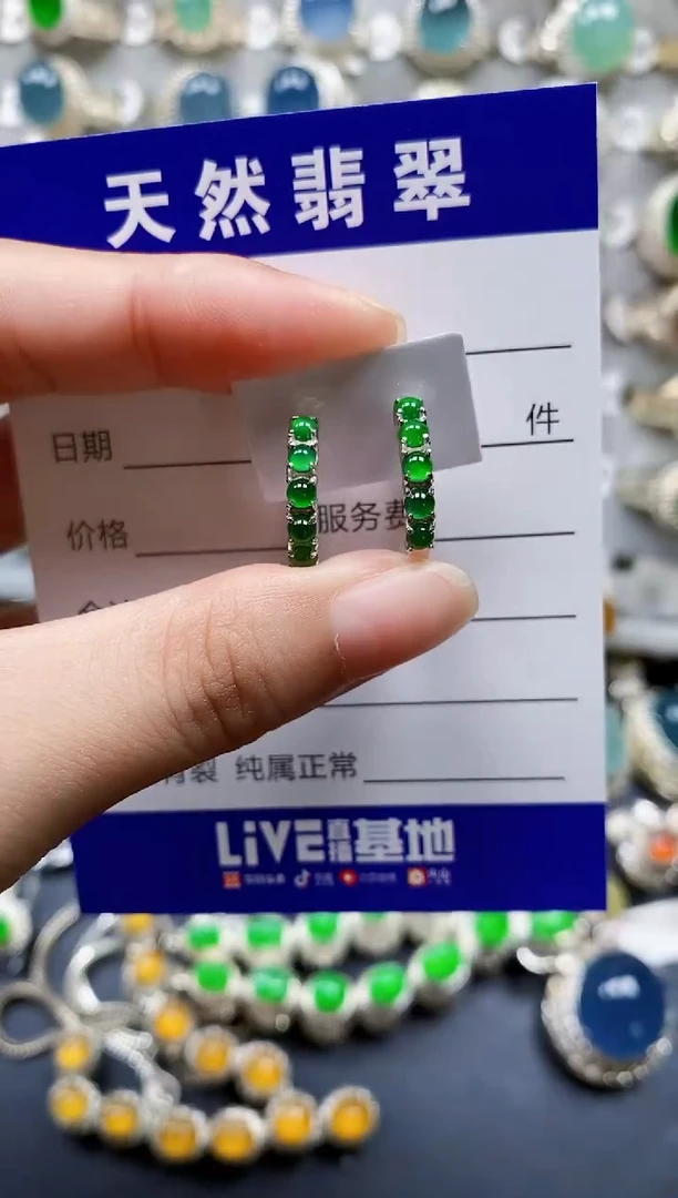翡翠银S925镶嵌耳饰188