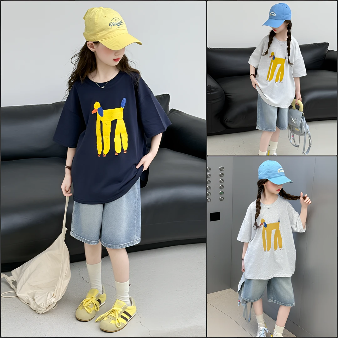 女童套装夏季女装爆款花型短袖2025新款儿童女大童洋气休闲两件套