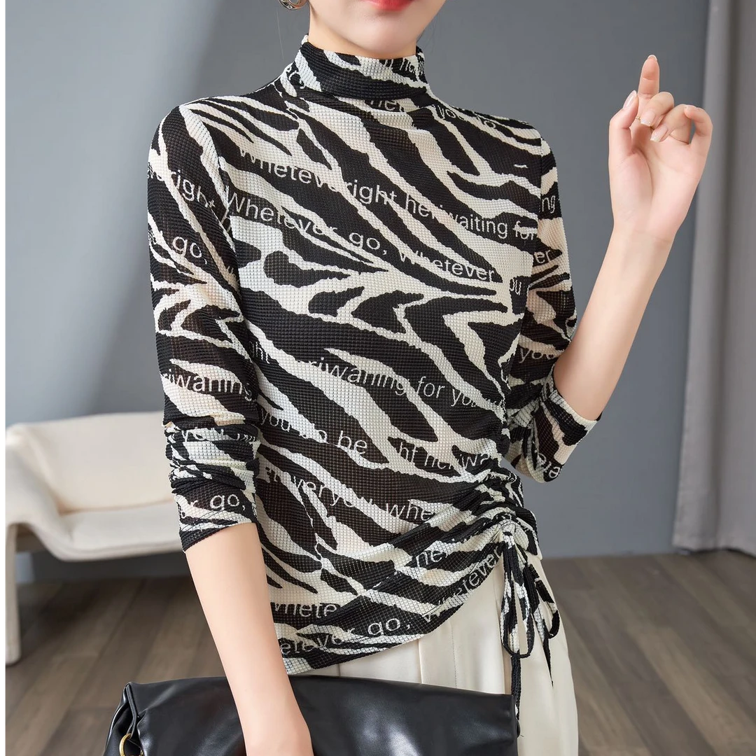 花花/23-117-1-高级感气质设计抽绳别致打底T恤衫