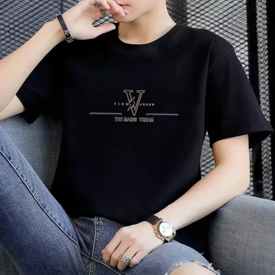 2025夏季纯棉圆领t恤男宽松休闲大码半袖情侣时尚潮流百搭短袖t