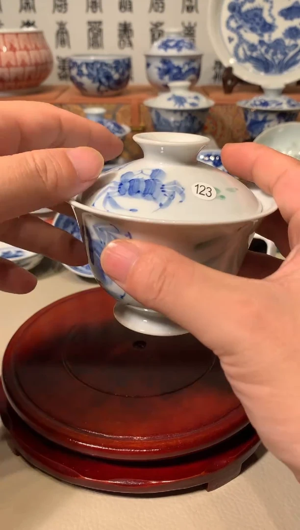 杯123青花螃蟹的盖碗zj101