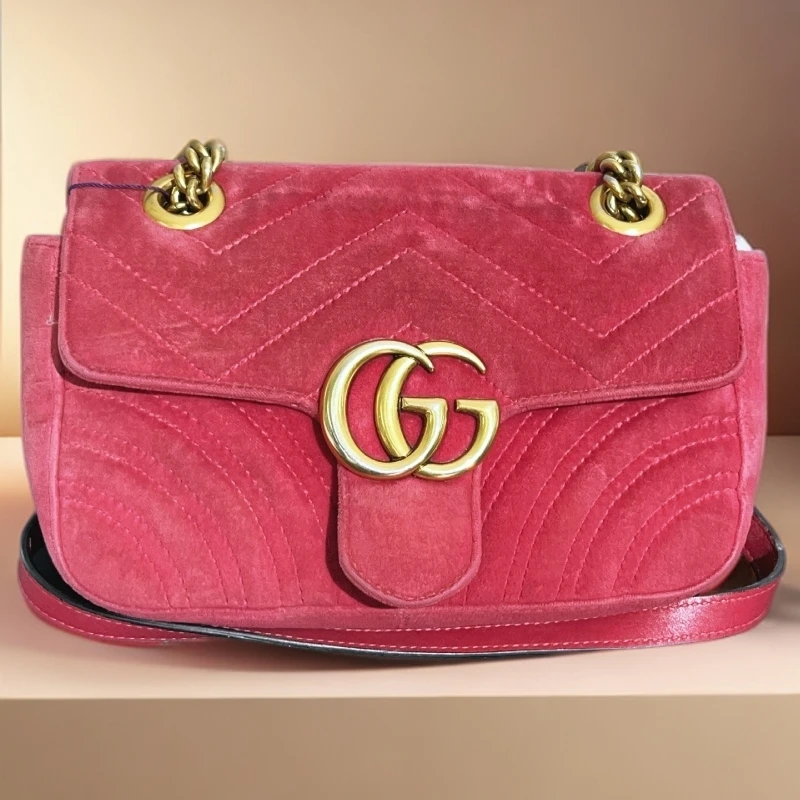 95新 GUCCI/古驰 红色丝绒单肩斜挎包 1741 2819