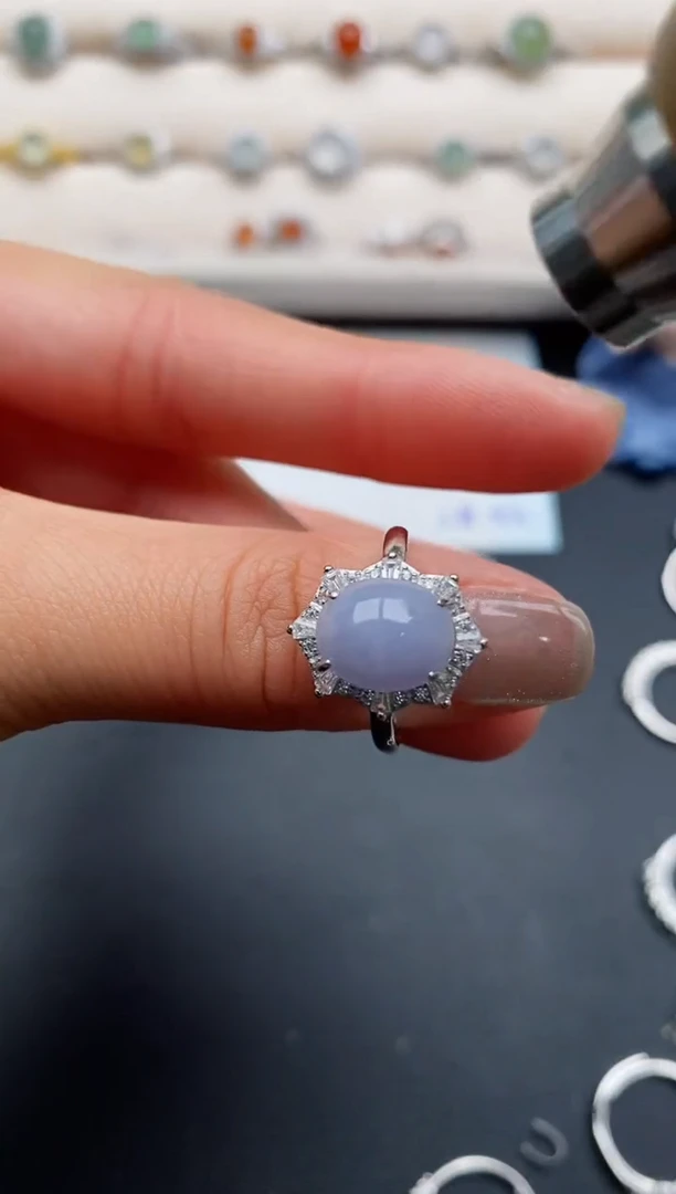 银S925镶嵌戒指翡翠缅甸天然A货翡翠33  2-5