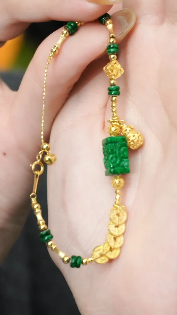 【闪购商品】翡翠手链18K金镶嵌中号