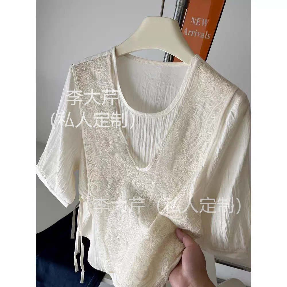 假两件拼接蕾丝衬衣 气质轻薄夏款套头衫