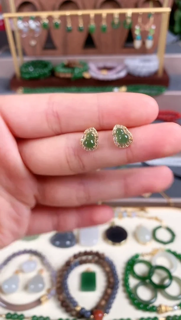 银S925镶嵌和田玉耳饰1